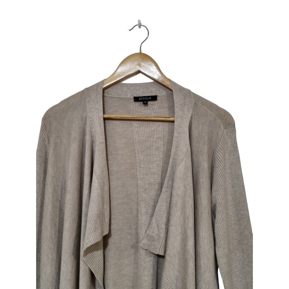 Basque Womens Stone / Oatmeal Knitted Open Long Wrap Cardigan - Size 12 - Picture 2 of 6